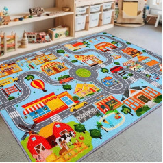 Car Mat for Kids, Extra Non-Slip Traffic Road Rug, Educational Car Mat with City Map, Boys Bedroom, Classroom, 150 x 100 cm, Blue