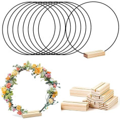 Pack of 8 Metal Rings for Crafts, 40 cm, Centerpieces, Macrame Rings with Wooden Card Holder, DIY Wreath, Craft, Dream Catcher for Wedding Wreath Decoration and Wall Hanging (40 cm, Black