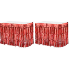 sourcing map 2 Pack Tinsel Table Skirts for Rectangle Tables, Tinsel Backdrop Curtain for Wedding, Birthday, Party Decoration, 29x108 Inch, Red Metallic Foil