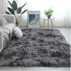 Rugs, Living Room High Pile Rug, Living Room Rug, Long Pile Fluffy Rugs, Bedroom for Living Room, Dining Room, Children's Room, Bedroom (Black Grey, 135 x 185 cm)