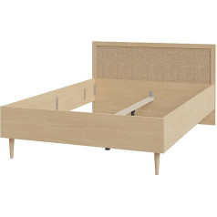 Forte Calasetta Bed 140 x 200 cm, Boho Style, Bed with Viennese Wicker, Teenager's Room, Bedroom, Wood Material, Elegancia Oak Wood Decor/Techno Rattan, 147 cm Wide x 90 cm High x 206 cm Deep