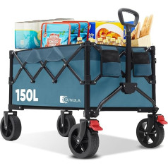 Handcart Foldable Load Capacity 120 kg, Folding Hand Trolley with One-Click Handle & Foldable on 4 Sides, Off-Road Wheels with Brakes 150 L, Green
