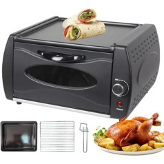 Commercial Pizza Oven 2100W 2-in-1 with Adjustable Temperature Control, Panoramic Glass Door and Hotplate, 3 Piece Pro Kit (Tray/Rack/Handle) for Kitchen & Restaurant