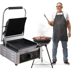 1800 W Panini Grill, Sandwich Maker, Commercial Smokeless Indoor Grill, Removable Plates, Stainless Steel, for Steak, Hamburger, Waffle, 110 V