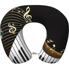 Golden Piano Music Notes for Travel Pillow, Memory Foam Neck Pillow, Support Pillow, Airplane Pillow for Travel, Sleep Rest, Car, Train and Home