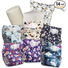 Littles & Bloomz Cloth Nappies - Pocket Cloth Nappies with Fastening, 6 Nappies + 6 Inserts, Bamboo Fleece & Wet Bag, 619VM6