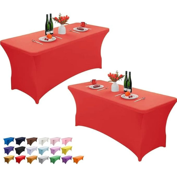 Wolfway Pack of 2 6 ft Stretch Spandex Tablecloth, Washable and Wrinkle Resistant Kitchen Spandex Table Cloth Equipped Rectangular Table for Party, Banquet, Wedding, Cocktail and Festival