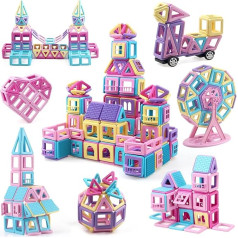 AOMIKS Magnetic Blocks for Kids, 173 Pieces Mini Magnetic Building Blocks, Macaron Colour, 3D Building Blocks, Inspirational Educational Toy for Girls and Boys from 3 Years, Birthday Gift