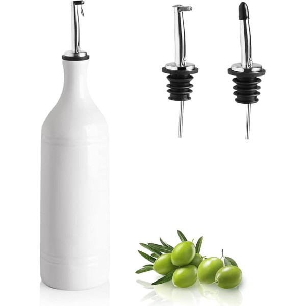 Sweejar Large Ceramic Olive Oil Dispenser Bottle, Opaque Oil Menage Protects Oil to Reduce Oxidation, Suitable for Storing Oil, Vinegar and Other Liquids, 680ml (White)