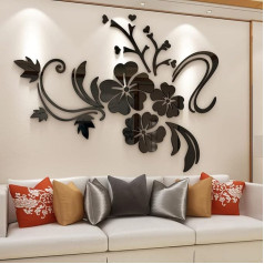 3D Wall Sticker Flowers Mirror Wall Sticker Flowers Sticker Modern Art Wall Decoration Sticker for Living Room Hall Bedroom Home Sofa Wall Bathroom Nursery