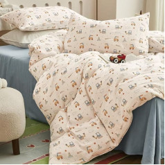 Children's Bed Linen 100 x 135 cm Cotton Muslin Bed Linen Children Boys 100 x 135 cm + Pillowcase 40 x 60 cm Digger Motif Oeko-Tex Certified Duvet Cover with Zip