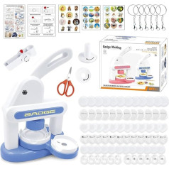 Button Machine, Button Maker Badge Machine, DIY Button Maker with 85 Accessories & Circle Cutter, Pin Maker Machine for Personalised Decorations DIY Creation (Blue)