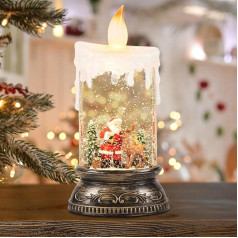Eldnacele Christmas Snow Globe Lantern with Timer and Music, Battery Operated/USB Powered, Lighted Water Lantern for Christmas Decorations (Snowman and Sleigh Scene)