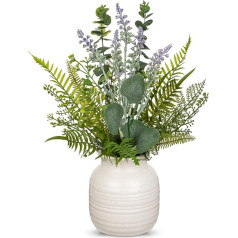 Briful Artificial Plants with Vase Artificial Flowers Lavender Boston Fern Leaves - Artificial Plants & Flower Arrangement, Decorative Plants Table Decoration for Living Room, Office & Shelf, Height