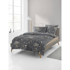 Bierbaum Bed Linen 4140, Flannelette, 100% Cotton, Designed in Germany, Anthracite 10, 155 x 220 + 80 x 80 cm, Comfort Size