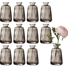 Pack of 12 Small Vases for Table Decoration, 11 x 6.5 cm Flower Vases, Small Glass Vases for Wedding Table Decoration, Grey