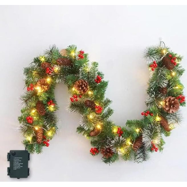 Christmas Garland, 1.8 m / 6 ft Christmas Garland with Lighting, 30 LED Illuminated Garland, Christmas Fir Garland, Artificial Christmas Decoration, Christmas Wreath for Home, Stairs, Fireplace and