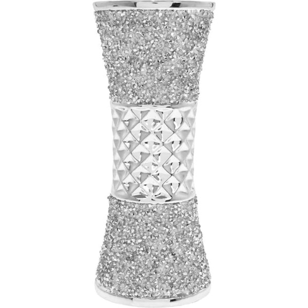 25cm Silver Glitter Crushed Diamond Flower Vase Textured Mosaic Glitter Handmade Ceramic