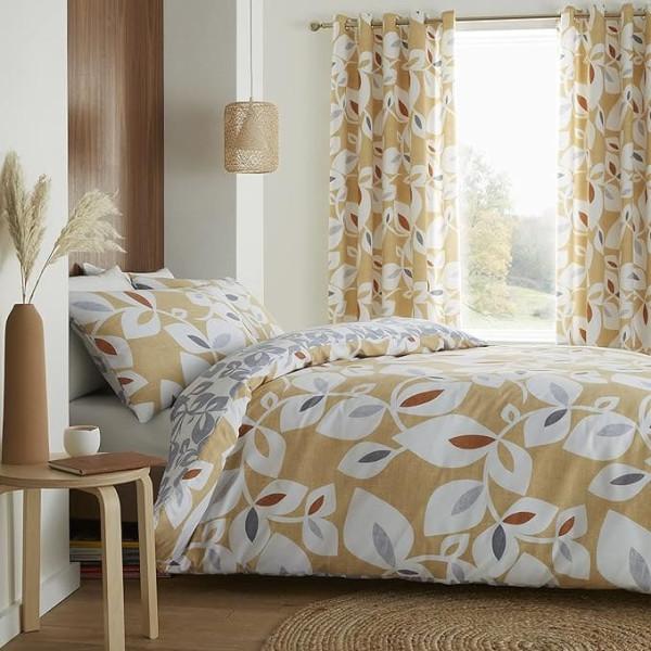 Catherine Lansfield Inga Leaf Gold Duvet Cover Set 200 x 220 + 65 x 65 cm