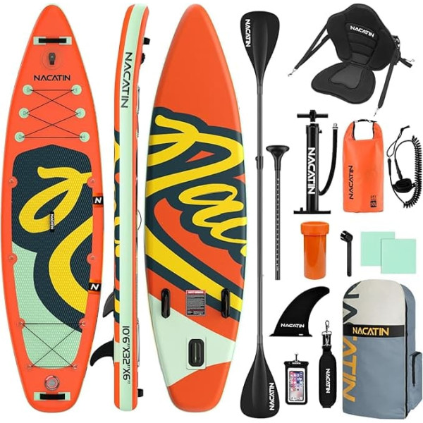 NACATIN Inflatable SUP Board, Stand Up Paddle Board 10.6 Inch with Complete Accessories & Adjustable Paddle Travel Backpack, Pump, 10 L Waterproof Backpack, Lead