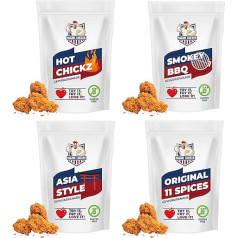 Major-Chicken 4-Piece Sample Mix Set - Chicken Spice Breading / Chicken Marinade 500 g in 4 Flavours - Original, Spicy, Smokey & Asia - Breading Mix for Chicken Wings, Hot Wings and much more