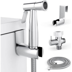 PurrfectZone Luxury Bidet Sprayer Set - Baby Cloth Nappy Sprayer - Handheld Muslim Shattaf Kit - Premium Stainless Steel & Brass T Adapter - Low to High Water Spray, Wall or Toilet Mount