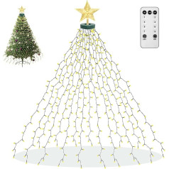 aneeway 400 LEDs Fairy Lights Christmas Tree with Stars Christmas Lighting Christmas Light Net with Remote Control 2 m Christmas Tree Light Christmas Tree with Ring for Indoor and Outdoor Use Warm
