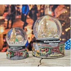 Set of 2 Cute Souvenir Snow Globes Christmas Market Munich in 2 Sizes | Christmas Market | Diameter 45 mm and 65 mm | 3-74-87
