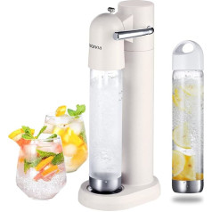 Water Carbonator with Plastic Bottle (1L + 1L) - Water Carbonator for Home, Sparkling Water Machine, BPA-Free, Compatible with 60L CO2 Thread Cylinder (Not Included) - White