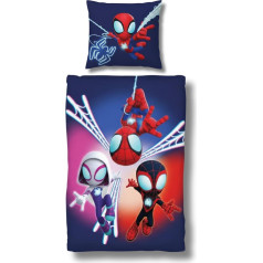 Spidey & Super Friends Bed Linen 135 x 200 cm, Children's Bed Linen for Girls and Boys, Teenagers, 100% Cotton, 1 x Pillowcase 80 x 80 cm + Duvet Cover 135 x 200 cm, Zip