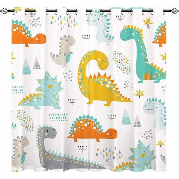 Yuanzu Kids Dinosaur Curtains - for Boys and Girls Eyelet Blackout Colorful Cute Dinosaur Print Pattern Thermal Insulated Baby Bedroom 2 Curtains (WxD) 75 x 166 cm