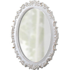 Vintage Mirror Oval Wooden Frame 54 x 41 cm, Baroque Decorative Wall Mirror White, Rustic Hanging Mirror for Wall Decoration, Horizontal or Vertical