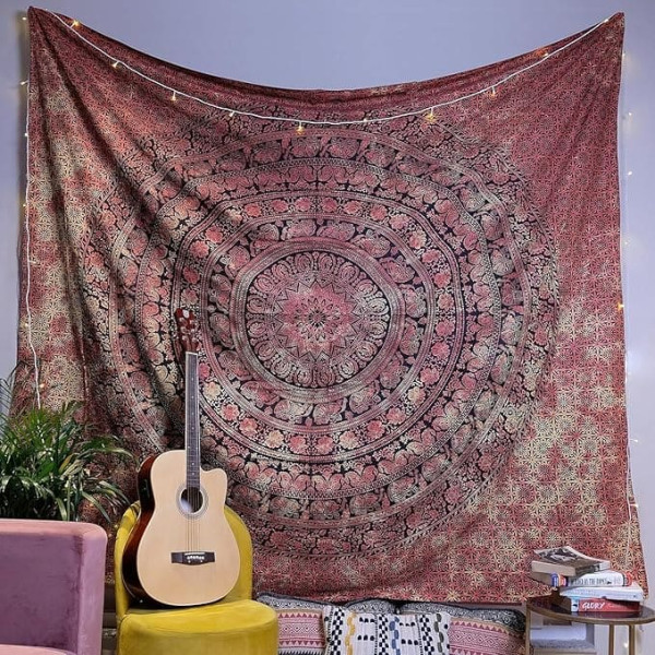 Craft Trade Mandala Tapestry, Indian Wall Towel, Tapestry, Wall Hanging, Boho Tapestries for Home Decoration, Living Room and Bedroom (Orange, 274 L x 228 W cm)