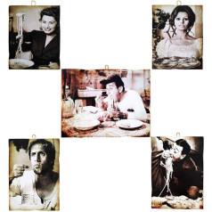 KUSTOM ART Set of 5 Vintage Famous Actors Pictures - Sordi/Celentano/Sofia Loren/Totò/Sofia Loren(Pizza) - Print on Wood for Restaurant Pizzeria Tractory Bar Hotel Locanda