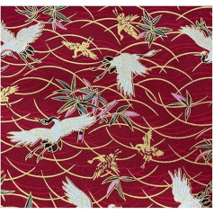 200 x 150 cm Japanese Style Fabric Cotton Bronzing Cotton Fabric Sold by the Metre Patchwork for Sewing Quilting DIY Clothing Tablecloth Decoration Red Crane 2 Metres