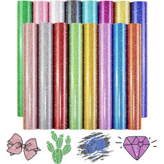 Tintnut Klassischer Glitzer Plotterfolie Textil Buntes Glitzer Iron on Folie Heat Transfer Vinyl 16 Blätter 12