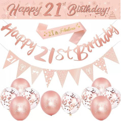 14 Stück 21 Geburtstag Dekorationen, Rose Gold 21st Party Supplies Für Männer Frauen Party Dekorationen, Einschließlich Happy Birthday Banner Straps Dreieck Flagge Wimpelkette Konfetti Latex Ballons
