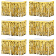 sourcing map Tinsel Table Skirts for Rectangle Tables Tinsel Backdrop Curtain for Wedding Birthday Party Decoration 29x108 Inch Gold Metallic 6 Pack