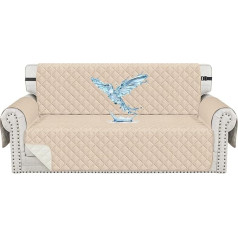 Sofa Cover Waterproof 3 Seater with Armrests, Sofa Protector Scratch-Resistant for Cat Dog, Universal Sofa Covers, Non-Slip, Thick Couch Cover with Side Pockets, Washable, Beige