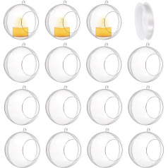 QUARKZMAN Hanging Tea Light Holder Balls 3 Inch Acrylic Refillable Balls Plastic Christmas Decoration Container for Wedding Party Home Decoration DIY Pack of 15
