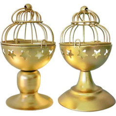 ARFUKA Set of 2 Candle Holders Vintage Brass Tea Light Lantern Tea Light Holder 8 cm Diameter Metal Candle Holder Table Decoration Set for Arrangement, Advent Wreath, Decoration, Christmas Gold