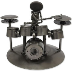 NOVICA Rustic Upcycled Car Parts Musician Statuette Rustic Drummer Metallic