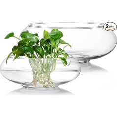 ZENFUN Pack of 2 Glass Vase Bowls, 6 Inches/15 cm, 8 inches/20.5 cm Wide Neck Flower Vase, Round Terrarium, Hydroponic Glass Planter, Flower Container for Table Centrepiece, Home Decoration