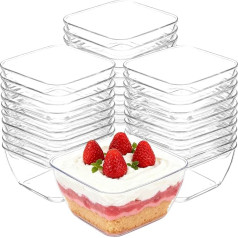 Dessertbecher aus Kunststoff, wiederverwendbar, quadratisch, transparent, Mini-Desserttöpfe, Käsekuchentöpfe für Pudding, Gelee, Mousse, Eis, 30 Stück