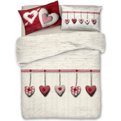 PENSIERI DELICATI 100% Cotton Double Duvet Cover Set Complete with Duvet Cover 250 x 200 cm and 2 Pillowcases 52 x 82 cm Made in Italy Machine Washable at 40 °C Heart Design