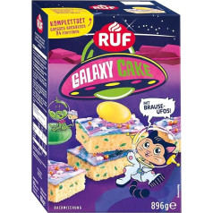 RUF Galaxy Cake Complete Set Baking Mix for a Large Tin Cake with Colourful Glaze, Sprinkles and Sweet and Sour Shower UFOs, Fun Baking Fun with Children, Ideal for Birthdays