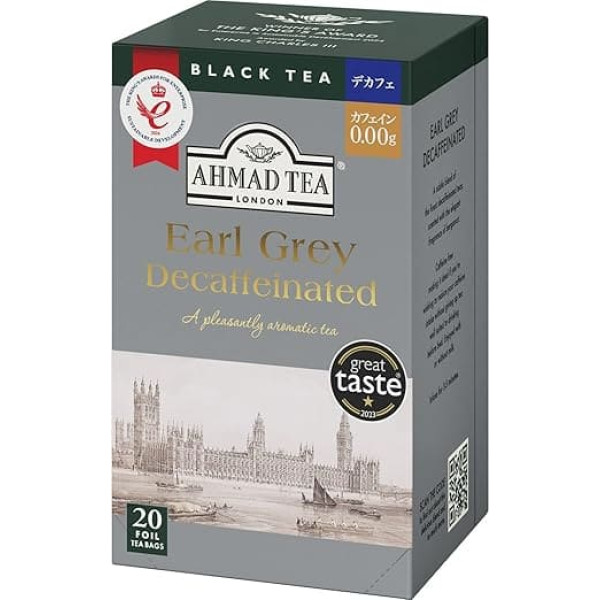 Ahmad Tea - Earl Grey Caffeine Free - Caffeine Free Black Tea with Bergamot - Individually Wrapped, Aroma-Sealed Tea Bags with 2g Tea per Serving - 20 Tea Bags with Ribbon