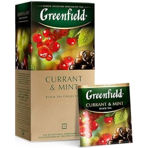 GREENFIELD CURRANT & MINT Black Tea with Blackcurrant 25 Tea Bags