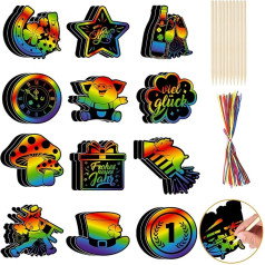 DPKOW New Year's Eve Scratch Pictures for Children, 36 Pieces Lucky Pig Clover Scratch Paper New Year's Eve Lucky Charm 2026, New Year Gifts New Year's Eve Decoration 2026 for Girls Boys New Year's Eve Crafts and Drawing