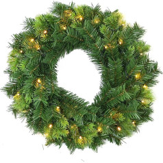 SHATCHI 55cm Long Wreath with Various Tips Christmas Fireplace Wall Door Decoration Outdoor Battery Box Inside 20 Warm White LED Lights Green